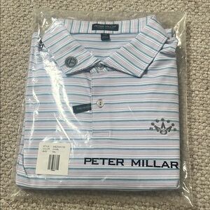 Peter Millar Men's Striped Polo Shirt - Blue and White